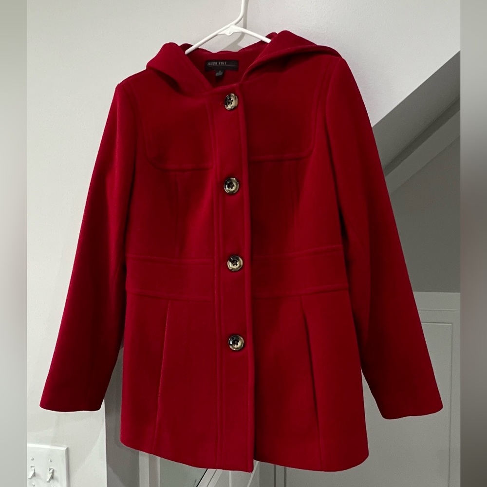 Jason Cole Dark Red Wool Blend Peacoat Women’s size S Like New